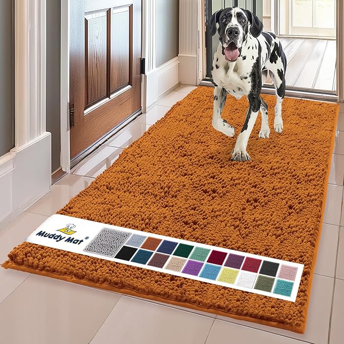 Muddy Mat® | Super Absorbent Door Mat Indoor, Microfiber Quick Dry Chenille Entryway Rug, Non-Slip Front Door Mat, Indoor Mats for Entryway, Machine Washable Pet Rug, Orange 24" x 120"