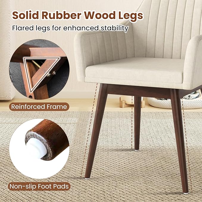 Giantex Upholstered Dining Chairs Set of 2, Mid Century Kitchen Chairs with Solid Wood Legs, Wrap-Around Backrest, Modern Accent Armchair for Living Room, Dining Room, Bedroom, Beige