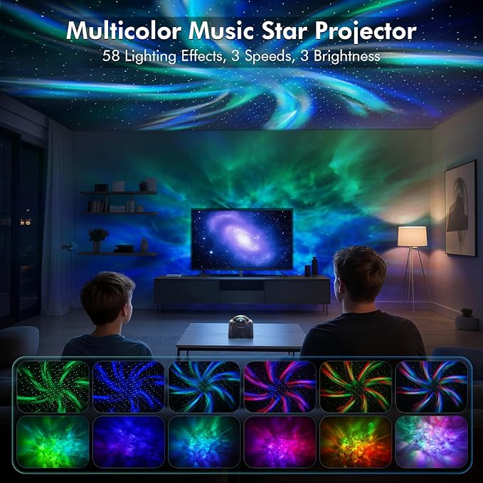 Rossetta Dual Galaxy Projector, Star Projector for Bedroom with Bluetooth Speaker & White Noise, Remote, Timer, Night Light for Kids Room Decor, Party, Birthday & Christmas Gifts for Adults Girls Boys