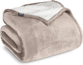 Bare Home Sherpa Fleece Blanket - Throw/Travel Size - Blanket for Bed, Sofa, and Couch - Warm & Lightweight - Fluffy & Soft - Reversible (Throw/Travel, Light Taupe)