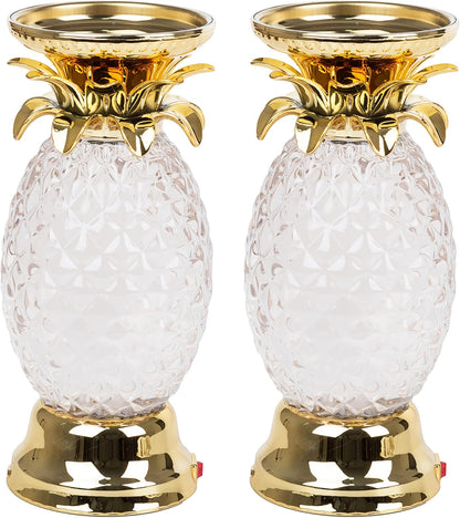 YAKii 9.5" Pineapple LED Color Changing Shine Lava Lamp,Swirling Water Waves Lamp Kid Safe Battery/USB Cable Operated,Table Lamp Candle Holder Table Decoration Gold(Pack of 2)