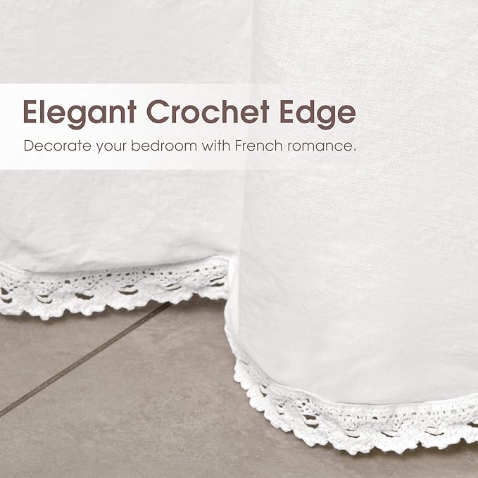 King Size 21" Drop - White Lightweight Cotton Bed Skirt with Crochet Edge - Dust Ruffle with Split Corner - Soft, Elegant, Breathable Bedding Accessory