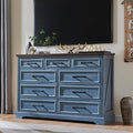 JXQTLINGMU 9 Drawers Dresser for Bedroom, Farmhouse 52'' Wide Dressers & Chests of Drawers w/Roman Column, Large Storage Dressers Organizer for Bedroom Hallway, Blue