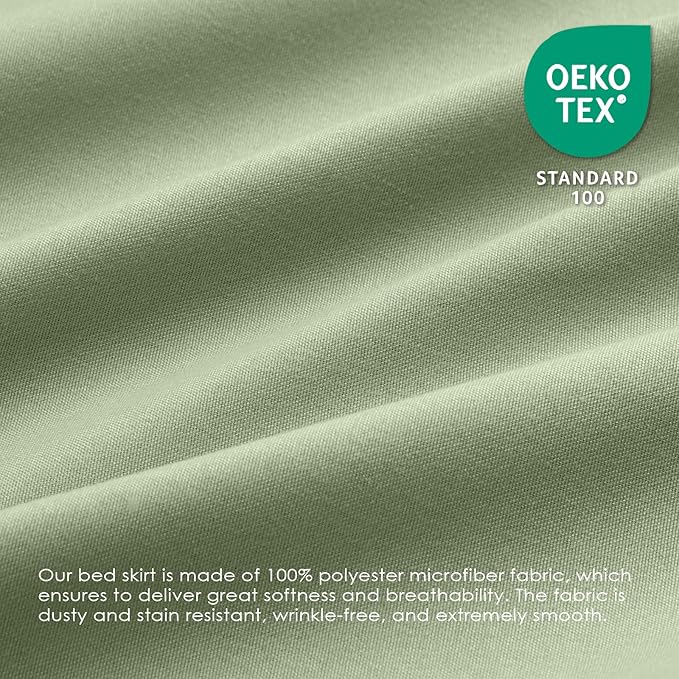 FreshCulture Elastic Wrap Around Bed Skirt - Easy Fit with 22-Inch Tailored Drop, Hotel Quality Dust Ruffle for Full Size Bed (Sage Green)