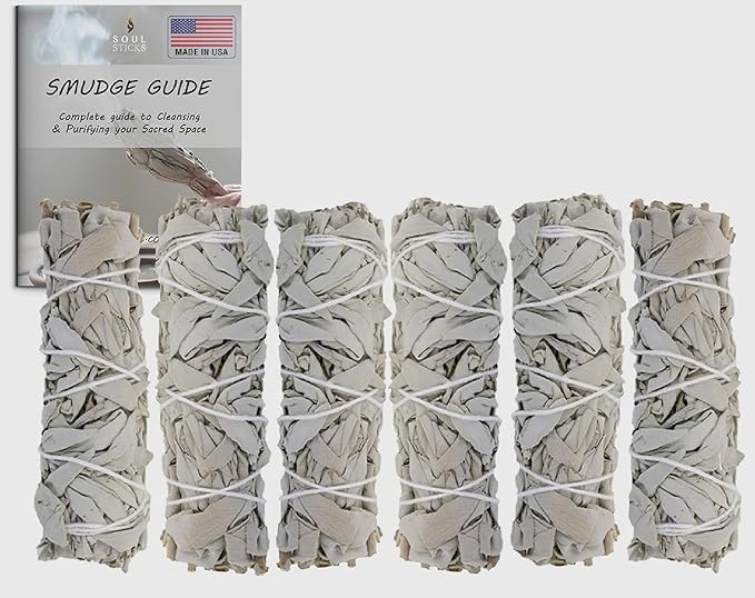 SOUL STICKS 4 Inch 6-Pack Organic California White Sage Smudge Sticks Bulk for Home Cleansing, Negative Energy Removal, Good Energy Meditation & Smudging Rituals | Pure Sage Bundles