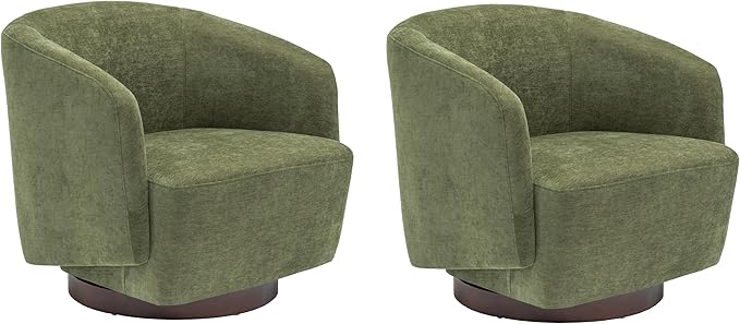 MINCETA Accent Chair,Modern Swivel Chairs for Living Room and Bedroom Reading with Wood Base,Set of 2,Fabric in Green