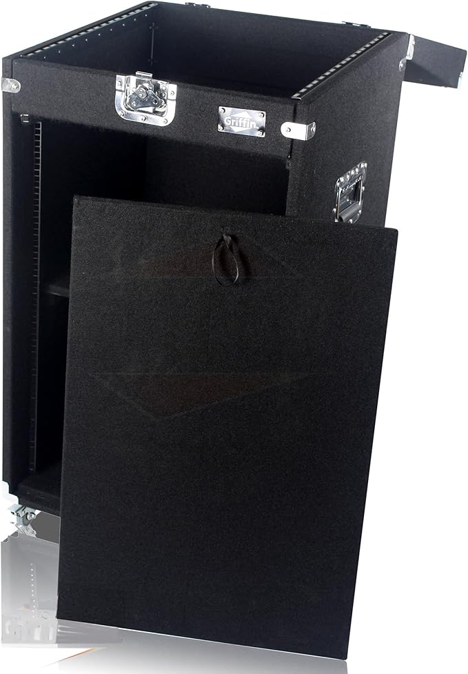 Griffin Rackmount Studio Mixer Flight Road Case (Ultimate-PROAudio) – 25U Mount Space Amp Cabinet Travel Trunk For Music Gear Recording Equipment – Portable DJ Sound Booth Carpet Rack Stand Cart