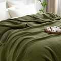 PHF 100% Cotton Waffle & Muslin Blanket Twin Size, Soft Breathable Luxury 400GSM Versatile Reversible Bedding for Bed, Great for Layering in Cold Weather, Home Decor Gift, 66" x 90", Olive Green
