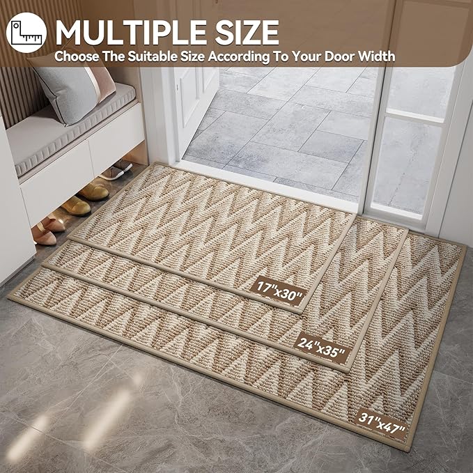 Indoor Door Mat 31x47, Dirt Resistant & Absorbent Doormat for Entryway Inside, Non-Slip Rubber Backing Front Door Mat Indoor Entrance, Low-Profile, Washable, Brown