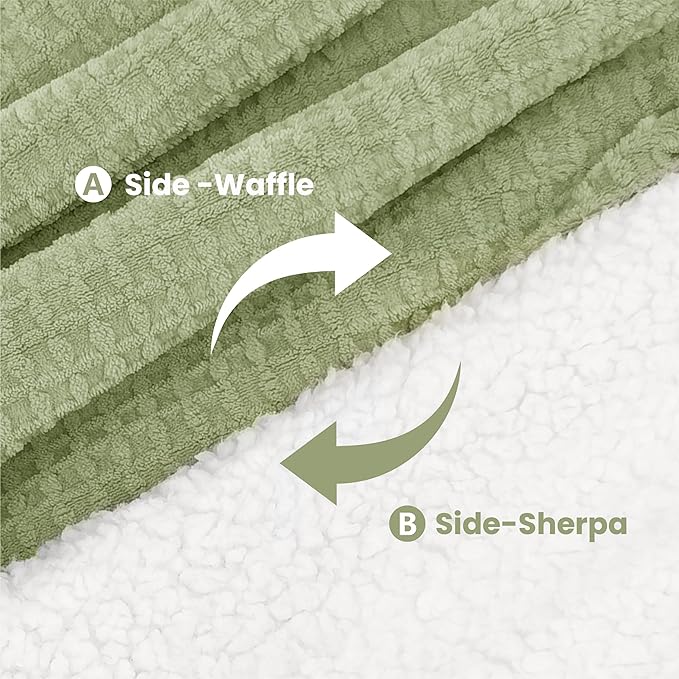 Heated Blanket Electric Blanket Full Waffle,72x84 Inches Sherpa Fleece Fast Heating Blanket 6 Heating Levels & 10 Hours Auto Off ETL Certification,Sage Full