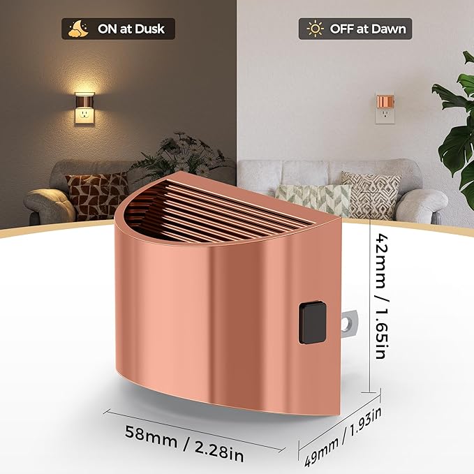 DORESshop LED Night Light[2 Pack], Night Lights Plug into Wall, 3 Level Brightness Adjustable Plug in Night Light, Dusk to Dawn Sensor Nightlights for Adults,Bedroom,Bathroom,Hallway,3000K Rose Gold