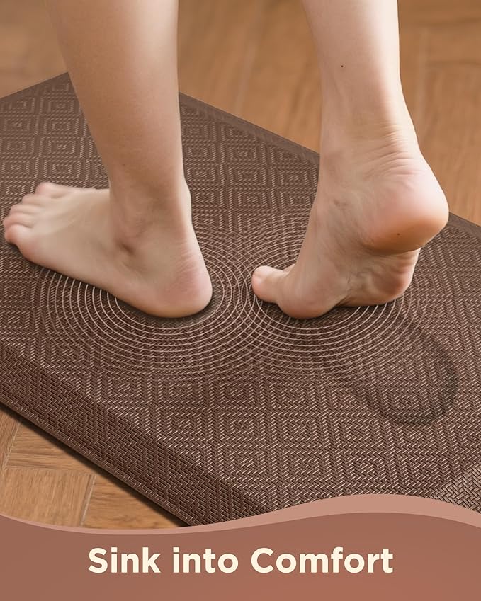 Ophanie Kitchen Mats for Floor, 3/4 inch Thick, 17x24 Anti Fatigue Cushioned Mat, Kitchen Rugs, Waterproof, Comfort Ergonomic Standing Mat for Office, Home, Sink, Brown Non-Slip Ridged Bottom