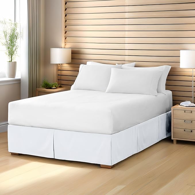 Bare Home Full Bed Skirt - 15-Inch Tailored Drop Easy Fit - Bed Skirt for Beds - Center & Corner Pleats (Full, Light Grey)