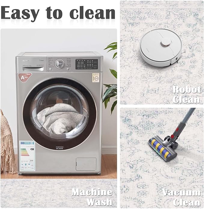 jinchan 4x6 Ivory Area Rugs for Living Room – Machine Washable Vintage Floral Soft Stain Resistant Low Pile Rug, Non Slip Ultra-Thin Carpet for Bedroom Dining Room Home Office Nursery (4'x6', Ivory)