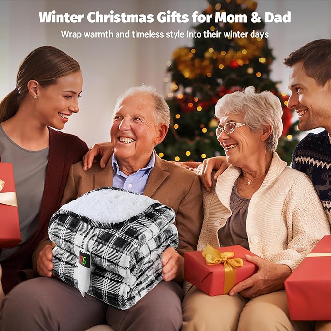 Grey Heated Weighted Blanket for Adults Queen Size 15Lbs 60"x80", 2-in-1 Electric Heating Pad Lap Heavy Blanket for 140-160lbs for Couch Bed, 10 Level 8H Auto Off, Birthday Gifts for Men Dad Boyfriend