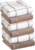 T-Fal Solid & Checked Parquet Kitchen Towels: Highly Absorbent, Super Soft Long Lasting - 100% Cotton, 16"x26" Dish Towels for Cleaning & Drying Dishes, Pans, Glassware, Countertops, 6-Pack, Sand