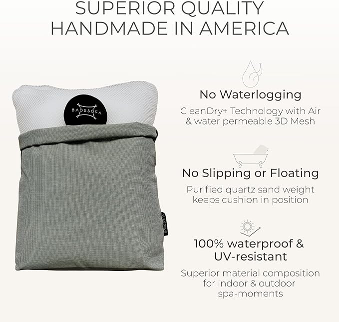 BADESOFA® Luxury Bath Pillow M - Lusciously Soft & Comfortable Tub Pillow for Bathtub - Washable & Quick-Drying Bath Back Pillow - Non-Slip Full Body Tub Pillow - Luxury Spa Cushion in Grey