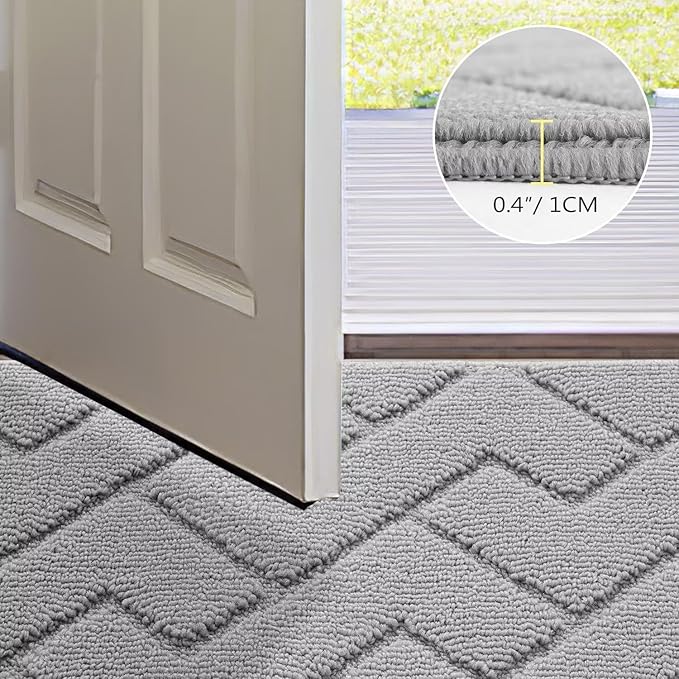 hicorfe Dirt Trapper Doormat,20"x31.5" Welcome Door mat,Non Slip Backing Washable Door Mats,Absorbent and Resistant Low-Profile Entrance Inside Floor Mat for Front Back Door and Entryway(Light Grey)