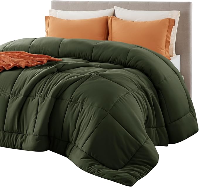 Bedsure Comforter Duvet Insert - Quilted Comforters King Size, All Season Duvet, GentleSoft Down Alternative Bedding, with 8 Tabs, Gifts for Women/Men, Olive Green, King 90 x 102 Inches