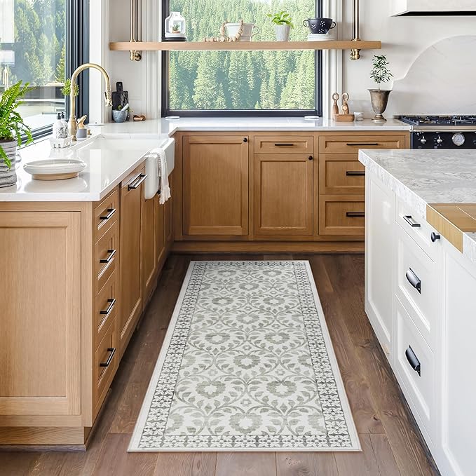 Gertmenian Indoor Boho Area Rug | Home Decor for Entryway, Bedroom, Living Room, Office, Kitchen | Non Slip, Soft, Printed Accent Rugs | Esme, Sage, 2x6 Runner, 24571