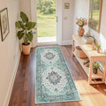 Area Rugs 2'x6' Washable Non-Slip, Floral Vintage Distress Print Pattern Medallion Carpet for Living Room Bedroom Dining Room, Green Navy Blue White Red Teal Colorful