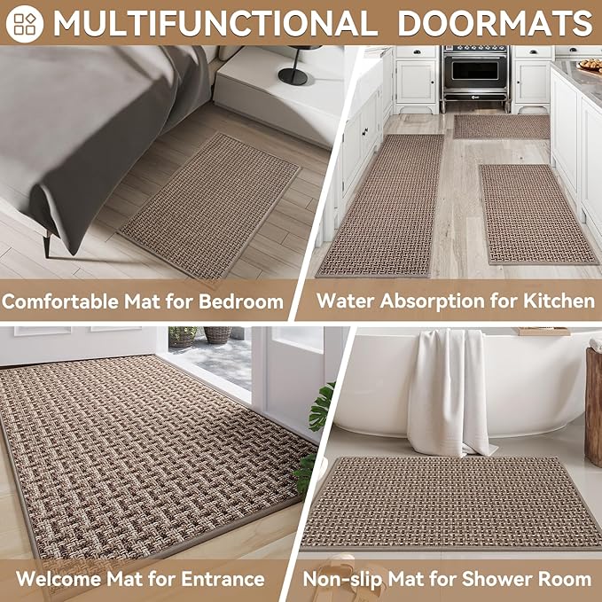 Indoor Door Mat 36x60 Dirt Resistant and Absorbent, Non-Slip Rubber Backing Floor Mats, Easy Clean Low-Profile Doormat for Entryway, Front Door, Inside Entrance Brown
