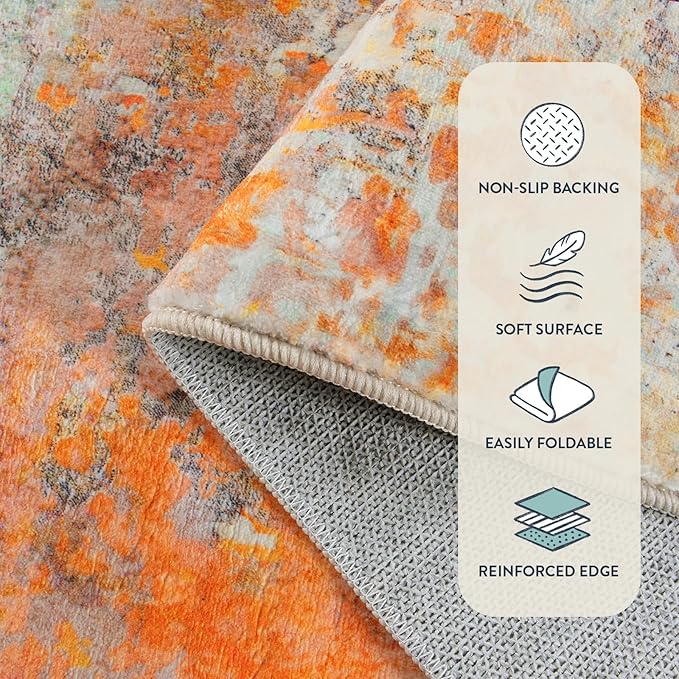 Lahome Modern Abstract Runner Rug - 2x6 Hallway Runner Rugs Long Bathroom Runner Washable Carpet Runner, Contemporary Soft Non Skid Indoor Floor Runners for Kitchen Laundry Room, Yellow/Gold/Cream