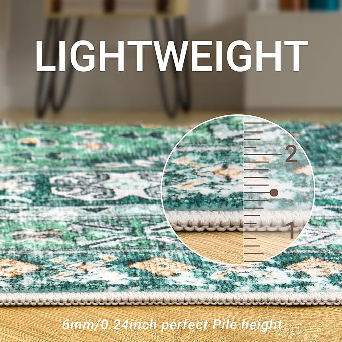 zesthome 8x10 Area Rugs for Living Room,Non-Slip Backing Washable Rugs,Vintage Large Area Rug，Stain Resistant Home Decor Rug(Green/Teal,8'x10')