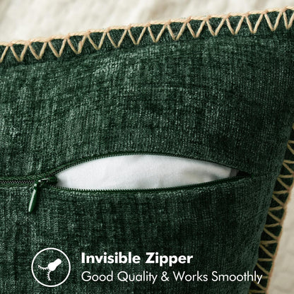 MIULEE Pack of 2 Christmas Pillow Covers 20x20 Inch Dark Green Farmhouse Decorative Throw Pillow Covers with Stitched Edge Soft Chenille Solid Dyed Couch Pillow Covers for Sofa Bed Living Room