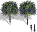 Artificial Lavender Topiary Ball Trees, 2 Pcs 23.6" Faux Lavender Bushes with 4 Ground Spikes, Fake Evergreen Plants for Home, Garden, Yard, Patio, Front Porch Decor