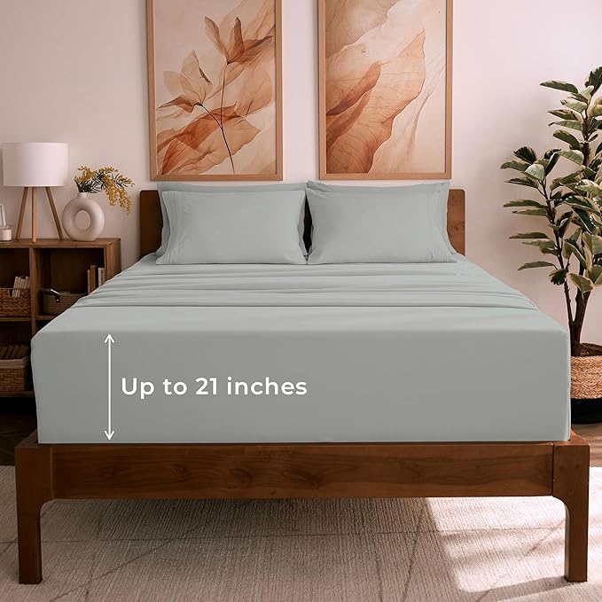 Mellanni Queen Sheet Set - 6-Piece Iconic Collection Bedding, (Including 4 Pillowcases), 21-Inch Extra Deep Pocket, Easy Care, Ultra Soft, Cooling Sheets, Brushed Microfiber - Spa Mint