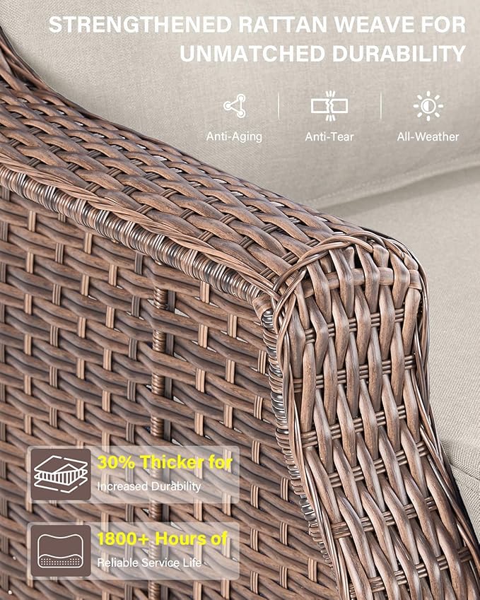 Belord High Back Outdoor Patio Furniture Set - Wicker Outdoor Swivel Rocker Patio Chairs with Sofa and Ottoman, All-Weather Patio Conversation Set for for Patio Deck Backyard