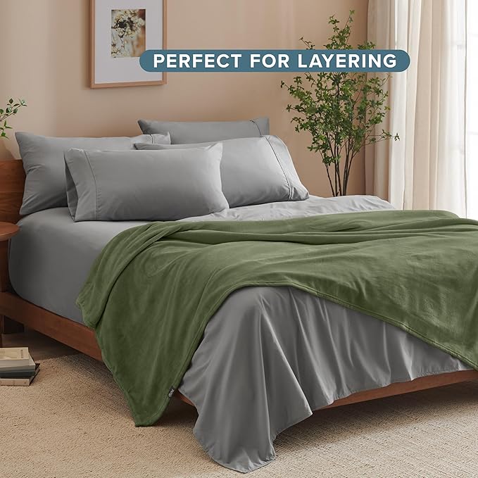Bare Home Fleece Blanket - Twin/Twin Extra Long - Ultra-Soft Lightweight for Bed, Sofa, and Couch - Luxury Microplush - Cozy Warm Blanket (Twin/Twin XL, Cypress)