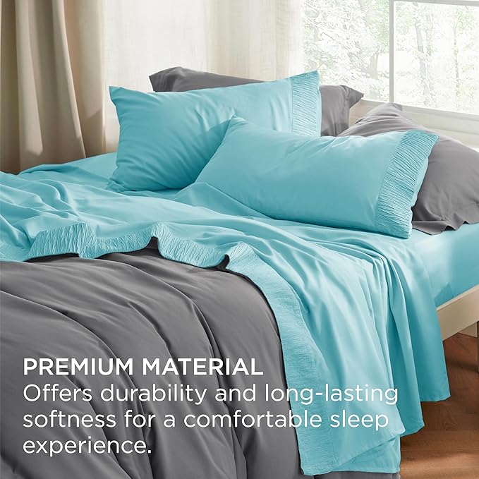 Bedsure King Size Sheets Set - 4 Pieces Soft King Sheets - Breathable & Cooling - Hotel Luxury - Easy Care Polyester Microfiber Bedding for Women, Men, Spa Blue