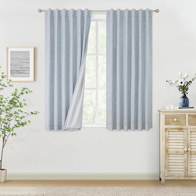 Vision Home Chambray Blue Blackout Curtains 63 inch for Bedroom Thermal Insulated Room Darkening Window Treatment Set Rod Pocket Back Tab Modern Soundproof Grayish Blue Drapes 2 Panels 50" Wx63 L