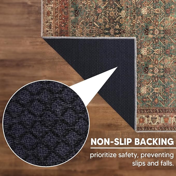 Keen Home Design 10x14 Rug - Machine Washable Area Rug with Non-Slip Backing, Ideal for Living Room, Dining Room, Bedroom - Vintage, Easy Clean, Durable, Low Pile Rug - (9'7" x 14')
