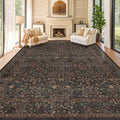 Dark Brown 10x14 Area Rugs for Living Room - Extra Large Vintage Western Unique Neutral Floral, Washable Low Pile Non-Slip Soft Thin Area Rug for Dining Under Table, Bedroom Under Bed