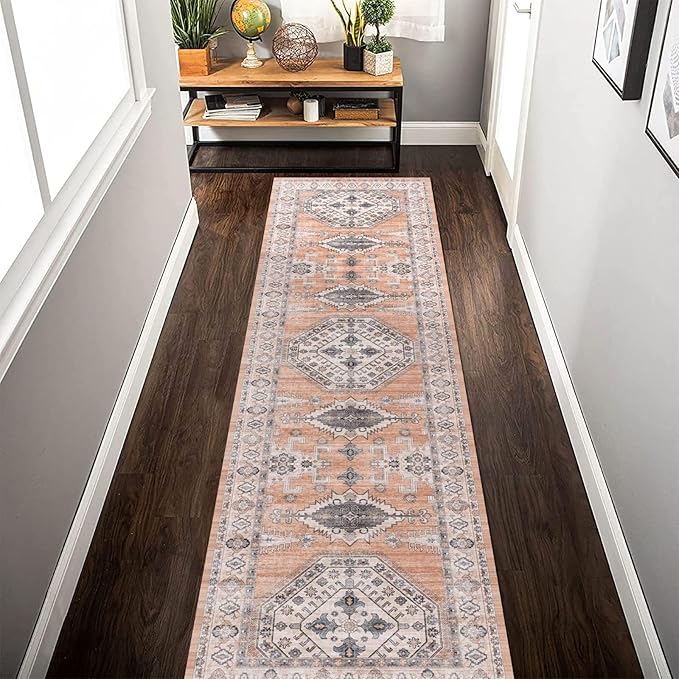 vivorug Runner Rug 2'x8' Vintage Washable Non-Slip Runners for Hallways Kitchen Entryway Laundry Room Carpet Hallway Runner Orange