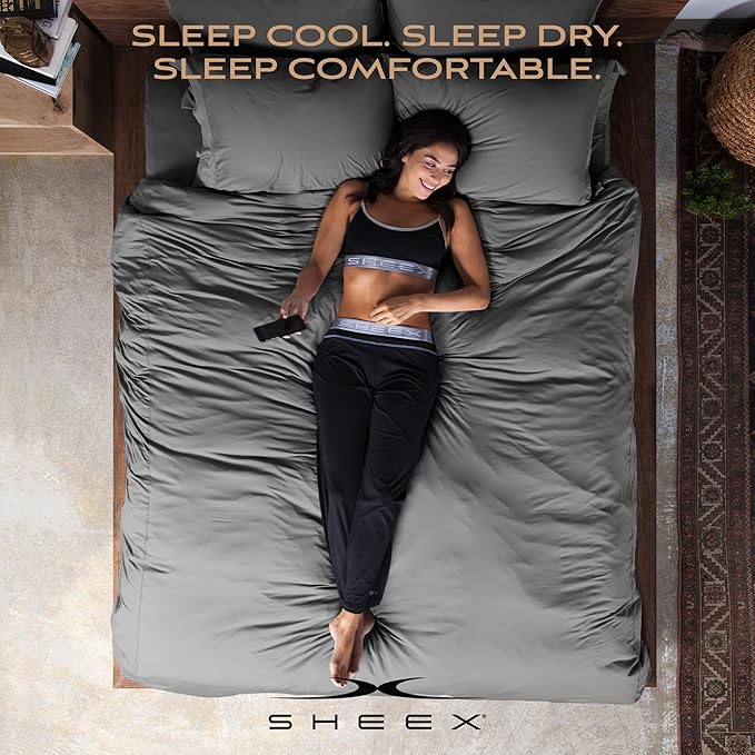 SHEEX - Original Performance Sheets Set (Split King) Navy - Cooling Sheets - Moisture Wicking - 1 Flat Cooling Sheet, 1 Fitted Cooling Sheet, 2 King Pillow Covers - Wrinkle Free - Sleep Aid