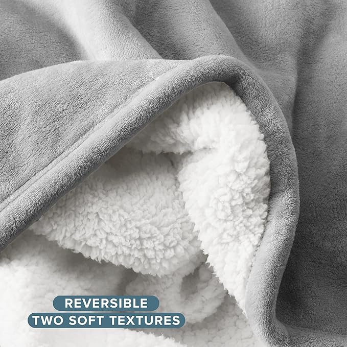 Bare Home Sherpa Fleece Blanket - King Size - Blanket for Bed, Sofa, and Couch - Warm & Lightweight - Fluffy & Soft - Reversible (King, Light Grey)