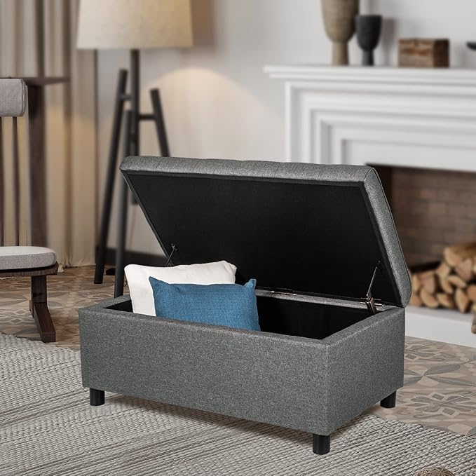Joveco Rectangular Lift Top Storage Ottoman Bench, Tufted Storage Bench for Living Room Entryway Bedroom (Gray)