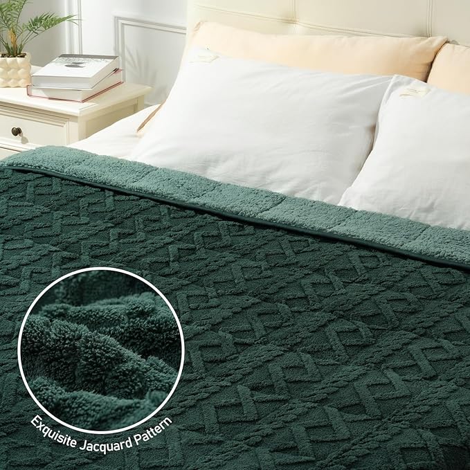 Wemore Weighted Blanket for Adults Twin Size 15 lbs, Dual Sided Soft Fuzzy Jacquard Sherpa Weighted Blankets for Sleeping, Cozy Fluffy Knitted Heavy Blanket for Couch Bed, Dark Green, 60 x 80 inches