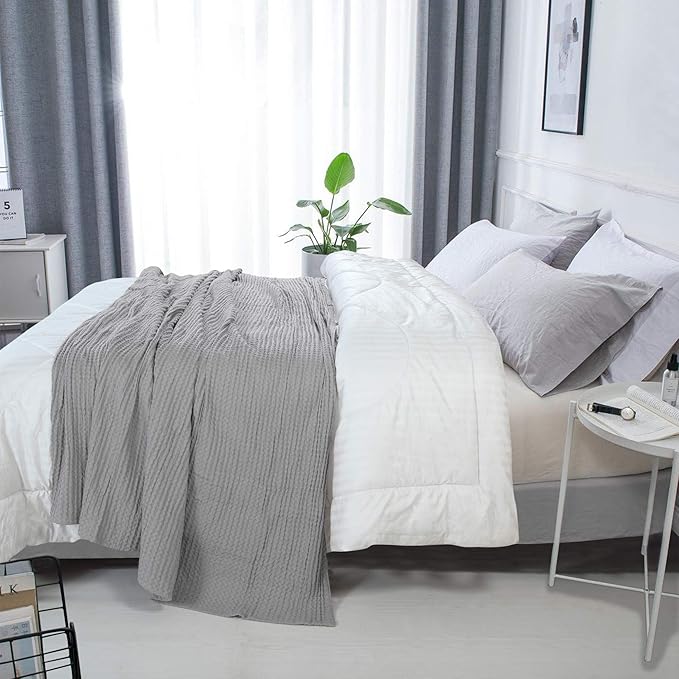 HILLFAIR 100% Combed Cotton Blanket–102x108 Inch California King Size Bed Blankets– Warm Soft All Season Breathable Blankets– Extra Large Oversized California King Blanket- Khaki King Cotton Blankets