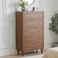 5 Drawer Fluted Dresser for Bedroom, Mid Century Modern Chest of Drawers, Wood Storage Large Dresser Organizer for Bedroom Living Room Hallway Closet, Walnut
