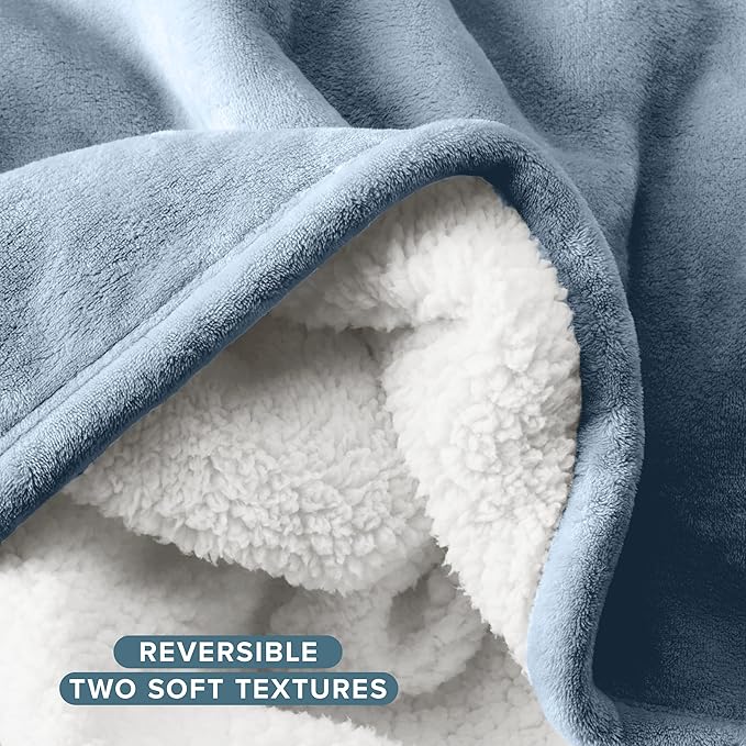 Bare Home Sherpa Fleece Blanket - Twin/Twin Extra Long - Blanket for Bed, Sofa, and Couch - Warm & Lightweight - Fluffy & Soft - Reversible (Twin/Twin XL, Dusty Blue)