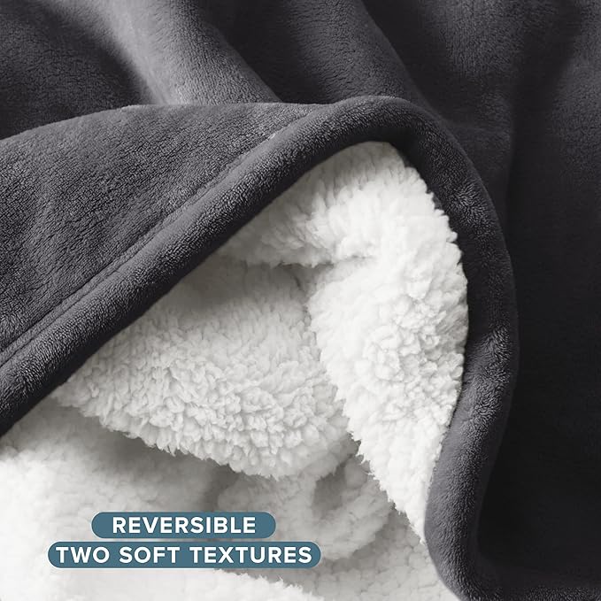 Bare Home Sherpa Fleece Blanket - Twin/Twin Extra Long - Blanket for Bed, Sofa, and Couch - Warm & Lightweight - Fluffy & Soft - Reversible (Twin/Twin XL, Forged Iron Grey)