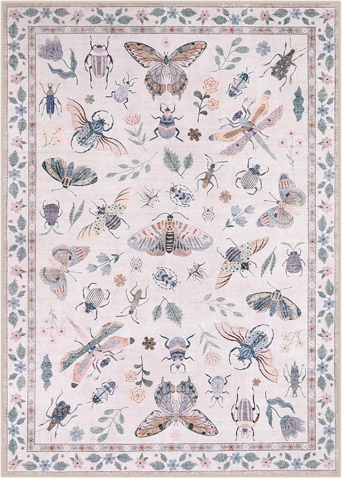 Lahome Insect Washable Small Area Rug, 3x5 Area Rugs for Bedroom Living Room, Non-Slip Soft Accent Throw Carpet for Kitchen Office Entryway Bathroom Office, Pink