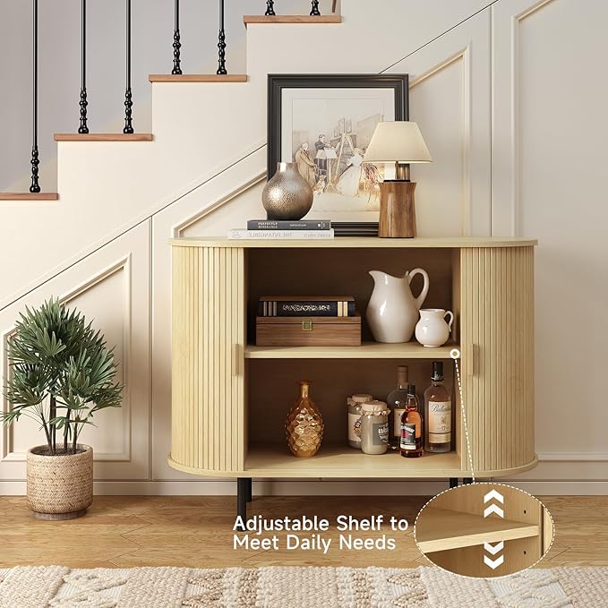 ONBRILL 40" Sideboard Buffet Cabinet with Storage, Storage Cabinet with Sliding Door & Adjustable Shelf, Modern Accent Coffee Bar Console Table for Kitchen, Entryway, Oak