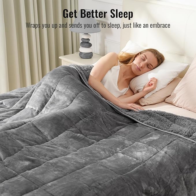 Uttermara Weighted Blanket Queen Size 15lbs 60x80 inches with Soft Plush Fleece, Cozy Warm Sherpa Snuggle Thick Heavy Blanket Great for Sleep and Calming, Grey