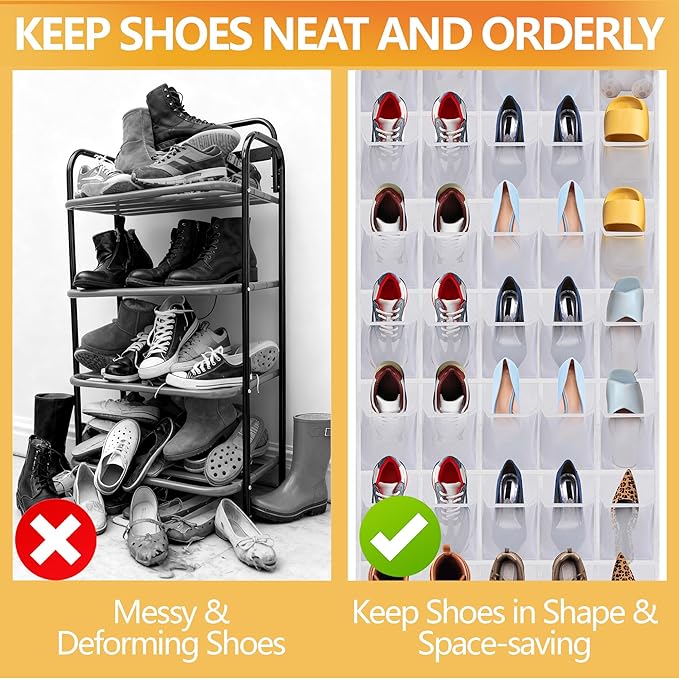 Over the Door Shoe Organizer, 40 Large Mesh Pockets Hanging Shoe Rack Organizer for Closet Behind The Door Storage Holder for Entryway Bedroom Dorm White